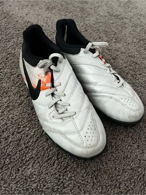 Nike White & Orange Men's Turf Soccer Shoes with Black Swoosh